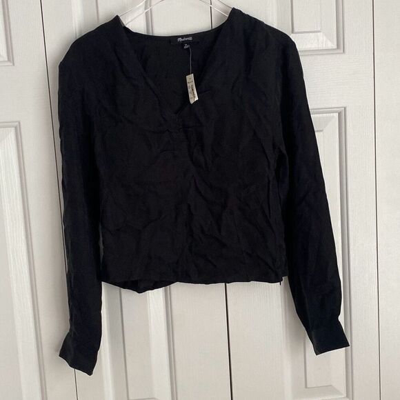 Madewell Brushed Ruched-Front Top True Black Size 00 NWT‎ - Picture 3 of 8